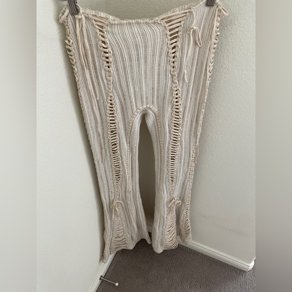 NWT ISA BOULDER  handmade split and tear flared cotton pants cream ivory size L - Picture 9 of 14